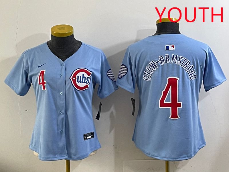 Youth 2025 Chicago Cubs #4 Crow-Armstrong Light Blue Throwback Game Nike MLB Jersey style 2->youth mlb jersey->Youth Jersey